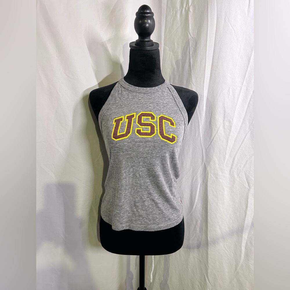 USC logo Grey Halter Crop Top Trojans Game Day Medium